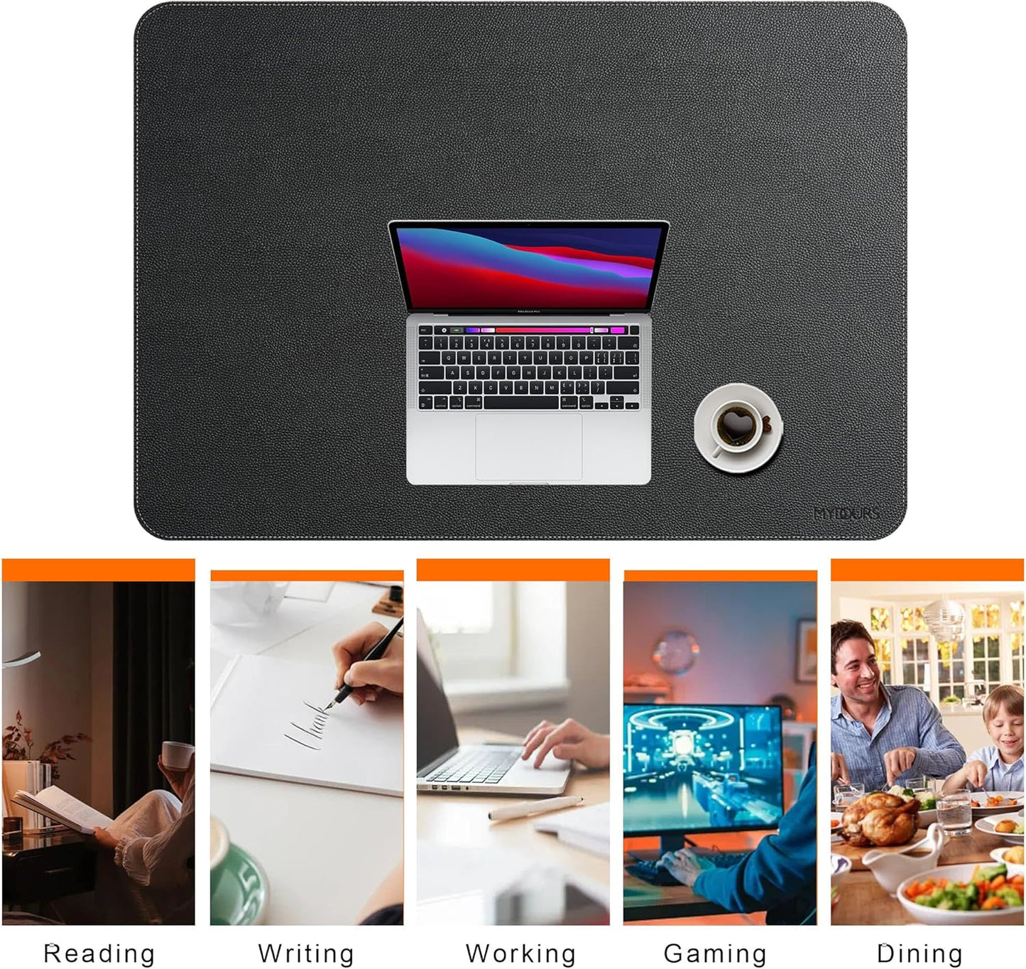 Mydours 40" x 20" Extra Large Desk Mat, PU Leather & Cork Desk Pad, Large XXL Desk Mouse Pad for Workstation, Office, Home, Computer Desk Mat with Keyboard & Mouse (Black)