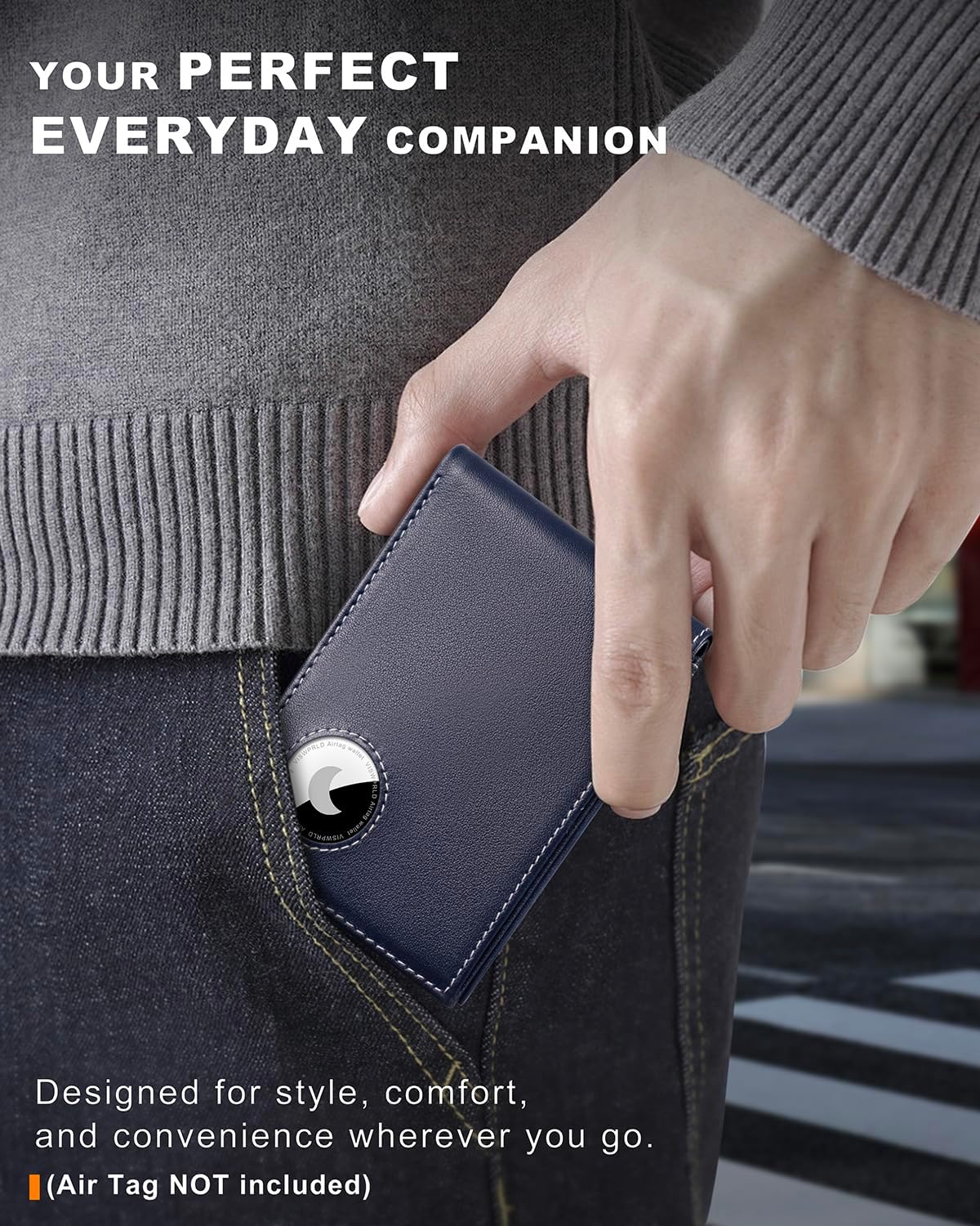 Men's Wallet with Airtag Holder, Bifold Full-Grain Leather Wallet for Apple Air Tag (1st & 2nd Generation), Slim Wallet for Men with RFID Blocking, 11 Card Slots