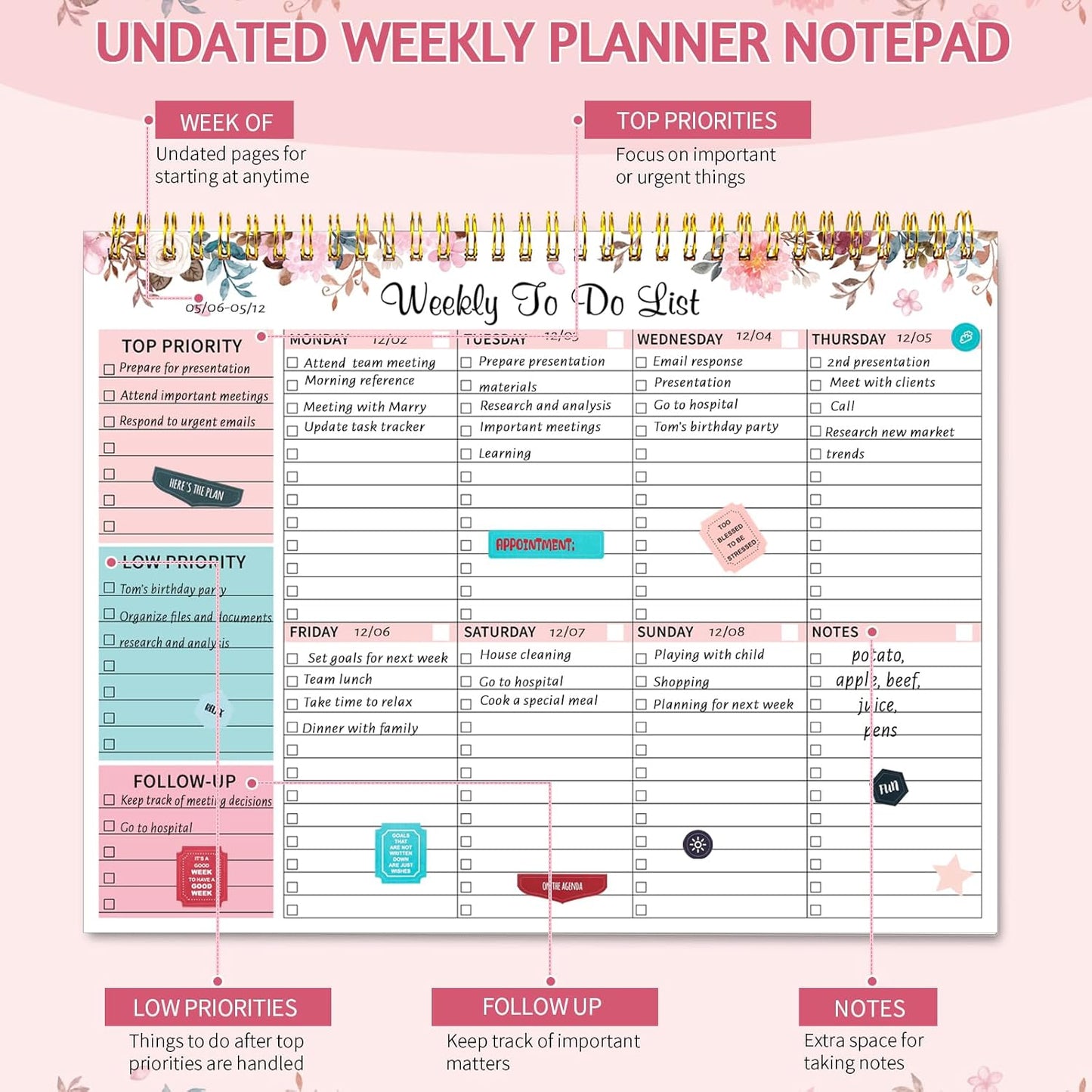 Weekly To Do List Notepad, 8.5''x11'' Weekly Desk Planner with 52 Tear Off Sheets Undated Weekly Planner Habit Tracker & Productivity Organizer for Home School and Work, Light Green