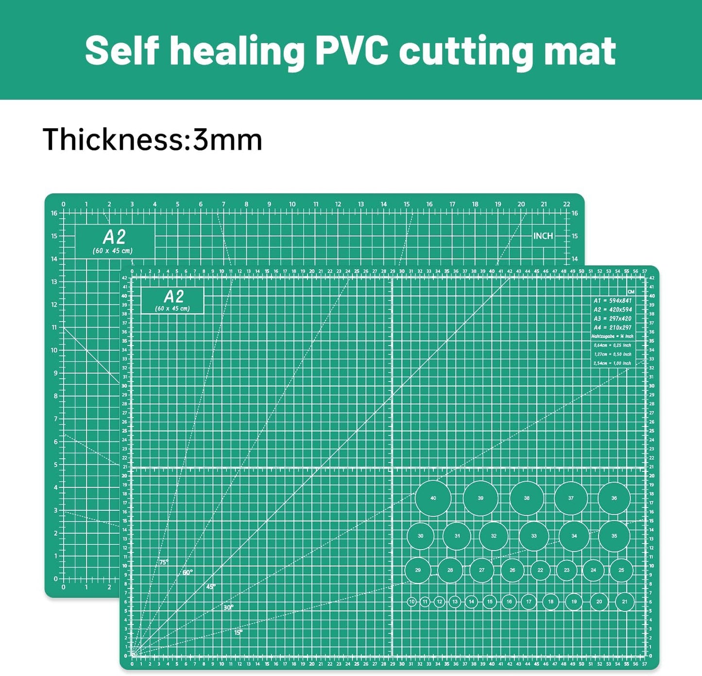 HEADLEY TOOLS 18" x 24" Thickened Self Healing Cutting Mat, A2 Rotary Cutting Sewing Mat for Crafts, Double Sided 5-Ply Table Cutting Board for Fabric Quilting Leather Arts Hobby Project, Grey/Black