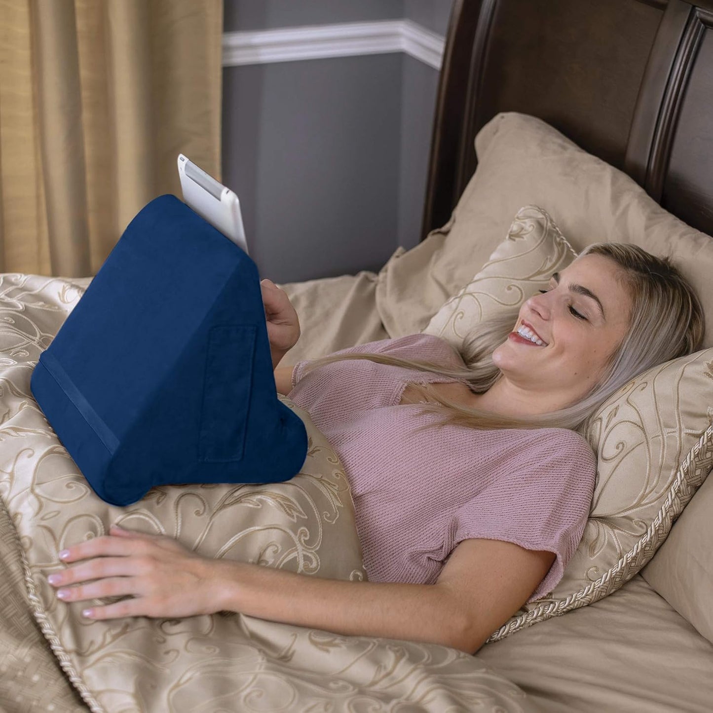 Ontel Pillow Pad Fold Away Multi-Angle Soft Tablet Stand, Gray