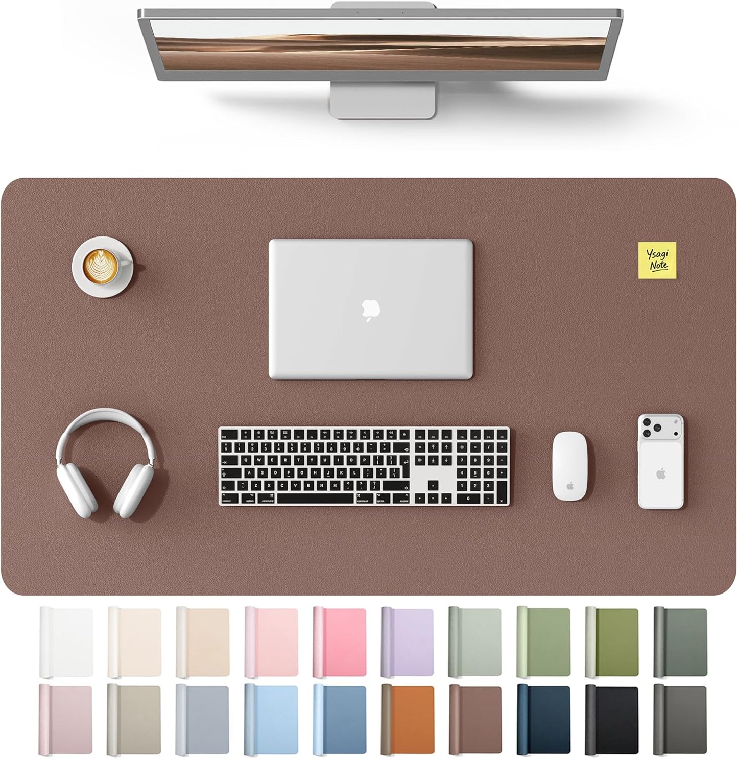 YSAGi Leather Desk Pad Protector, Office Desk Mat, Large Mouse Pad, Non-Slip PU Leather Desk Blotter, Waterproof Laptop Desk Writing Pad for Office and Home (23.6" x 13.8", Eggshell) - Colors A
