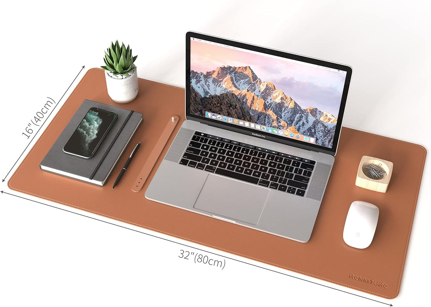 RENMTURE Dual-Sided Mouse Pad, Natural Cork & PU Leather Large Desk Pad for Office and Home Work, Desk Protector Non-Slip, Waterproof, Easy Clean (Olive Green, 32"x16")