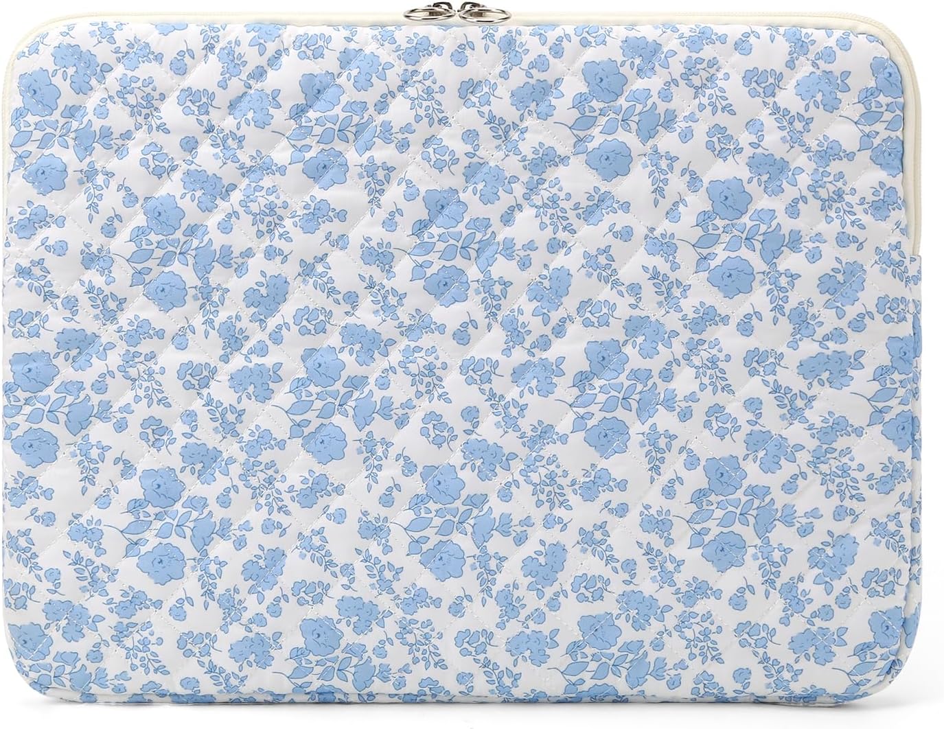 Puffy Laptop Sleeve 13 Inch Cute Quilted Laptop Protective Case Padded Floral Computer Sleeve for MacBook (A-Blue, 13 Inch)