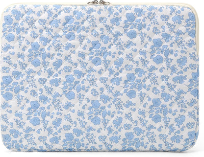 Puffy Laptop Sleeve 13 Inch Cute Quilted Laptop Protective Case Padded Floral Computer Sleeve for MacBook (A-Blue, 13 Inch)