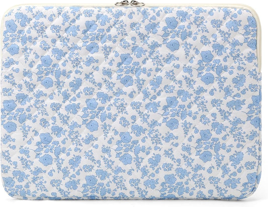 Puffy Laptop Sleeve 13 Inch Cute Quilted Laptop Protective Case Padded Floral Computer Sleeve for MacBook (A-Blue, 13 Inch)