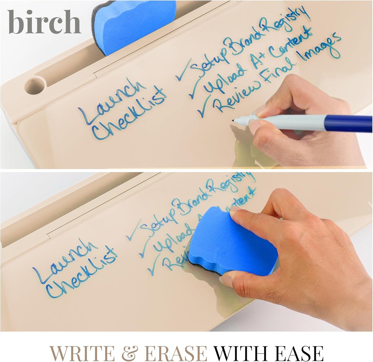 Birch Small Desktop Glass Whiteboard & Magnetic Calendar – Dry Erase Desk Pad Keyboard Stand with Storage, Adjustable Dividers, 3 Markers & Eraser – Office, Home & School (Moss)