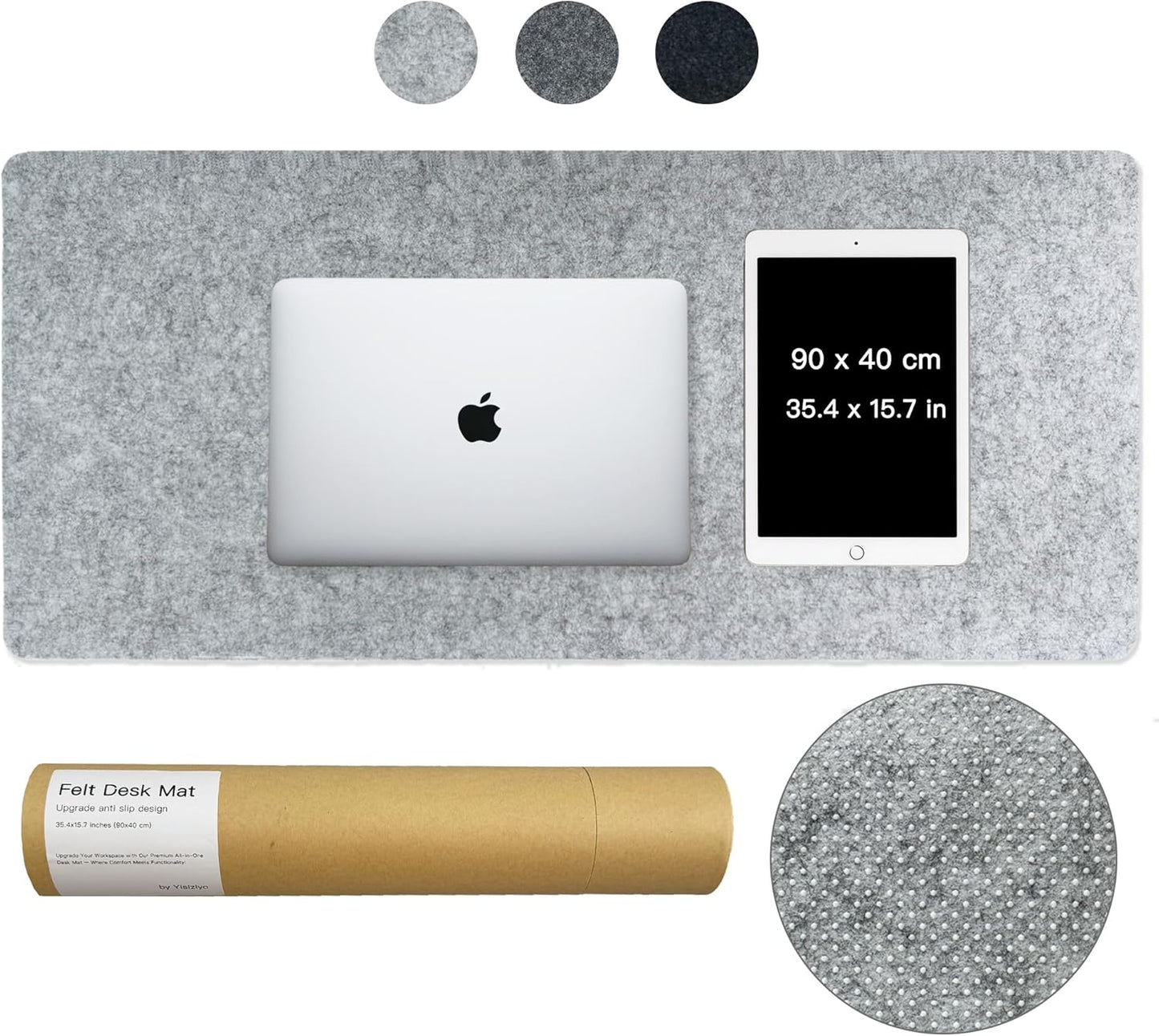Large Felt Desk Mat, 35.4"x15.4" Felt Desk Pad - Non-Slip Keyboard Mat & Mouse Pad for Office and Gaming, Water Resistant Desktop Protector for Computer, Home, Work (Black Gray)