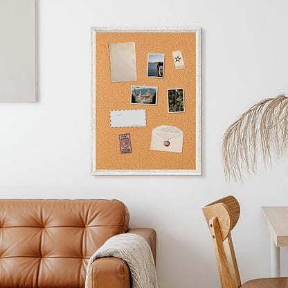 DOLLAR BOSS White Cork Board for Wall - 24 X 18 Inches, Rustic Wooden Frame Bulletin Board, Decorative Hanging Pin Board for Office & Home Decor