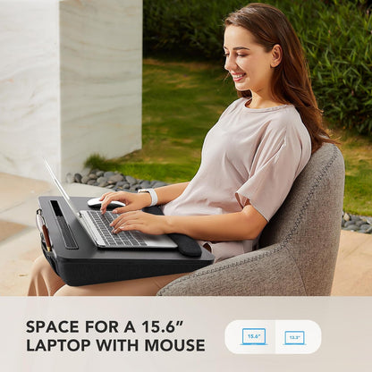 HUANUO Laptop Lap Desk - Portable Lap Desk with Pillow Cushion, Fits up to 15.6 inch Laptop, with Anti-Slip Strip & Storage Function for Home Office Students Use as Computer Laptop Stand, Book Tablet