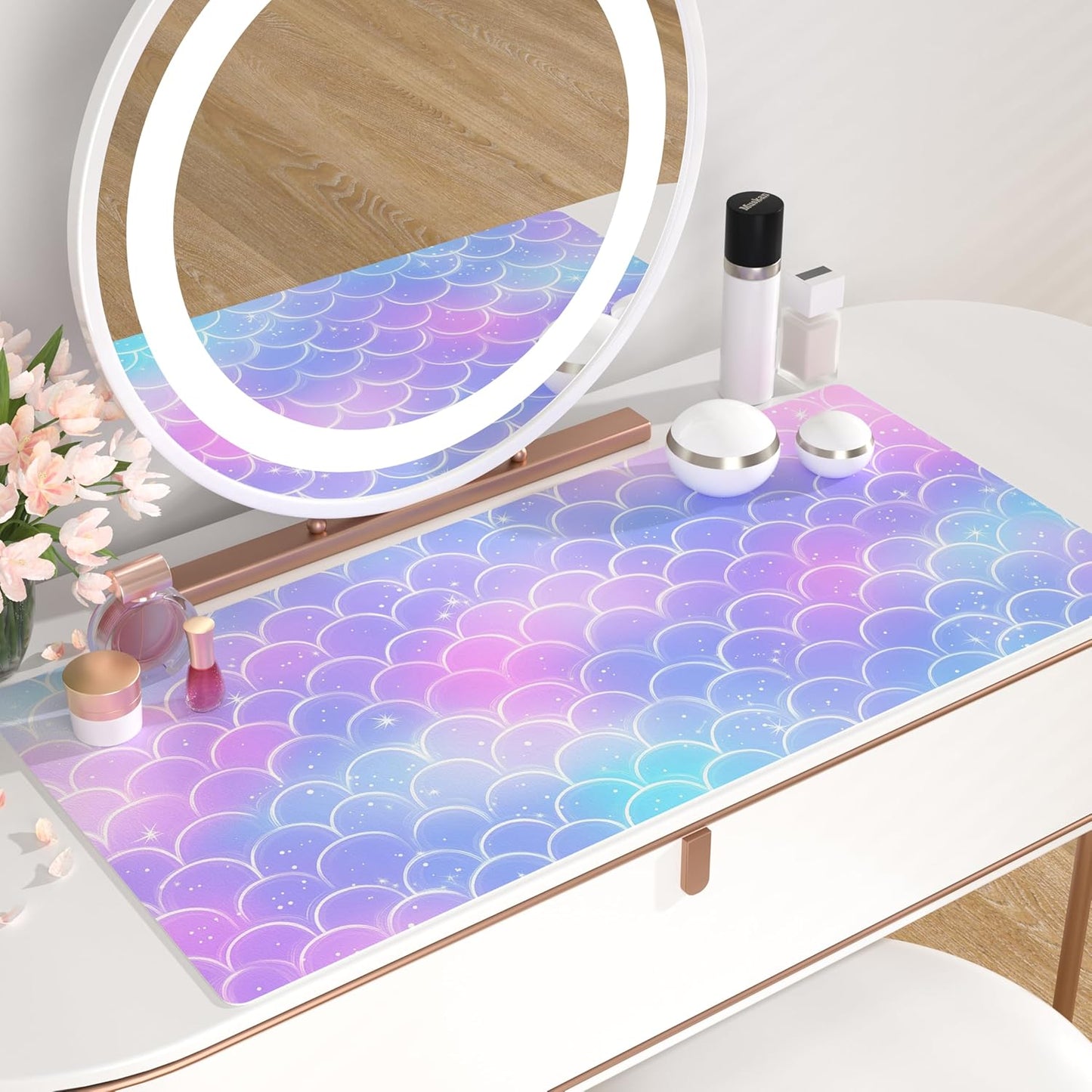 QIYI Large Mouse Pad, Cute Pink Desk Mat for Desktop, Women Girls PU Leather Desk Pad Waterproof Gaming Mousepad, Rose Gold Marble Computer Protector Writing Pad for School Office Home 31.5" x 15.7"