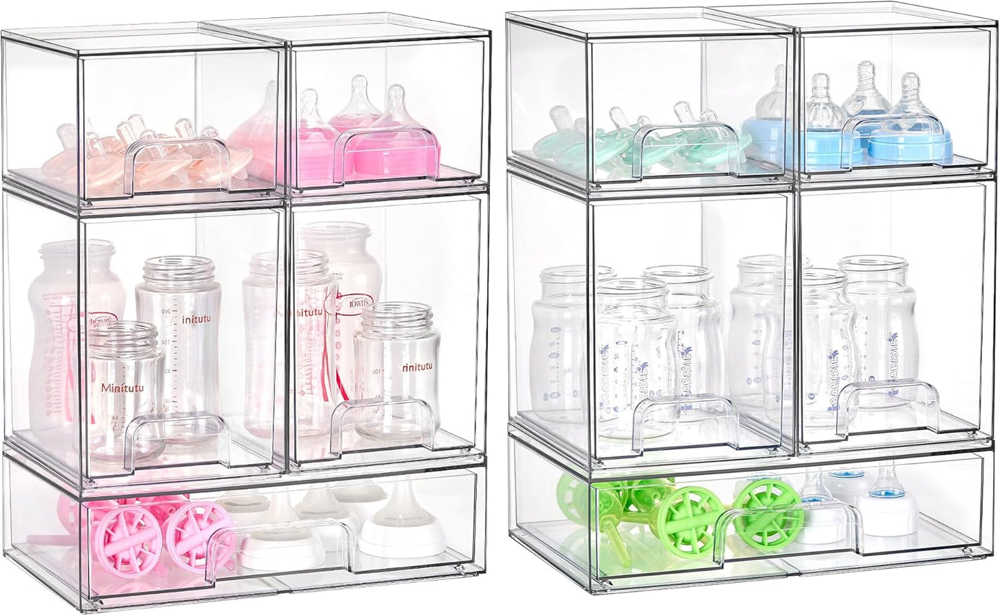Vtopmart Stackable Storage Drawers Set of 3,Clear Plastic Organizer Bins for Makeup, Cosmetics, Beauty Supplies,Ideal for Vanity, Bathroom,Cabinet,Pantry Organization