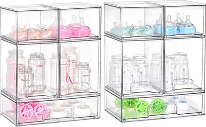 Vtopmart Stackable Storage Drawers Set of 3,Clear Plastic Organizer Bins for Makeup, Cosmetics, Beauty Supplies,Ideal for Vanity, Bathroom,Cabinet,Pantry Organization