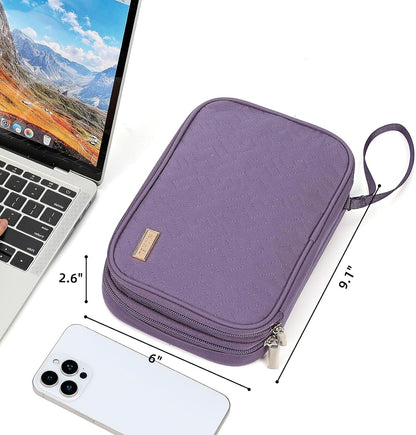 NISHEL Travel Cord Organizer Case, Double Layers Tech Electronic Bag, Essentials for Charger, Cable, Phone, Flash drive, Medium, Pink