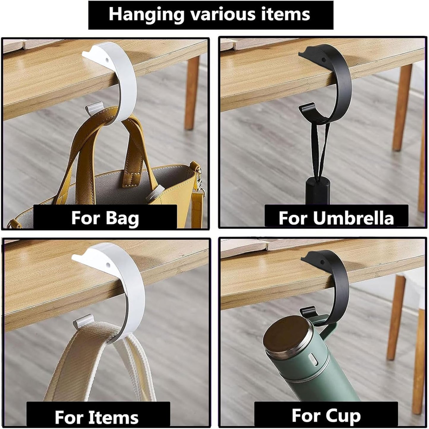 2PCS Purse Hook for Table Purse Hanger for Desk Portable Desk Bag Hook Non-slip Purse Holder for Table High-Strength Alloy Material for Durability Hangers for Table for Heavy Loads((Black and Gray)
