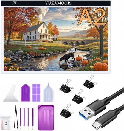 A2 Extra Large Tracing LED Light Pad for Diamond Art, Sketching, Painting - Adjustable Brightness, Sketching, Tracing - USB Powered DIY Diamond Art Light Box - No mesh No dot