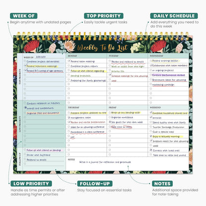 Weekly To Do List Notepad with 52 Undated Sheets（8.5"×11"）- Undated Weekly Planner Notepad for Office Desk Accessories and Supplies - Midnight Lilac