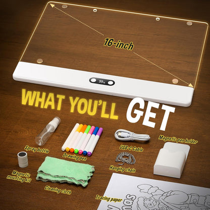 High Grade Led Drawing Board for Kids with 8 Light Effects, 16" Rechargeable Wireless Dry Erase Glow Note Doodle Pad, Acrylic Dry Erase Board with Stand, 2026 Birthday Gifts for Boys & Girls Ages 3–12