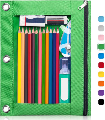 Forvencer Pencil Pouch for 3 Ring Binder, Large Pencil Case Pouch with 3 Reinforced Grommets, Pen Bag, Clear Window Pencil Case, Binder Accessories, Black
