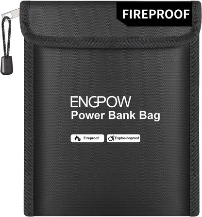 ENGPOW Fireproof Organizer Travel Bag,Heat Insulated＆Explosion-Proof Electronic Carry Case,Portable Home Travel Safe Storage for Power Bank,Phone,Cables,USB Drive＆Charging Protection, 10.6''x6.7''