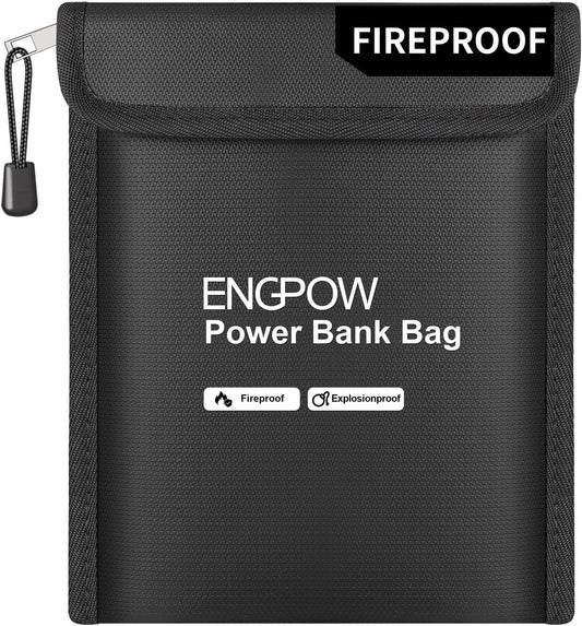 ENGPOW Fireproof Organizer Travel Bag,Heat Insulated＆Explosion-Proof Electronic Carry Case,Portable Home Travel Safe Storage for Power Bank,Phone,Cables,USB Drive＆Charging Protection, 10.6''x6.7''
