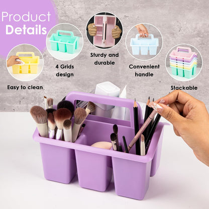 Plastic Caddy With Handle,Protable Classroom Craft Caddy, 6-pack Storage Caddy For Pencil,Pen,Craft Tools (Clear)