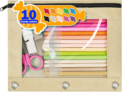 Forvencer Pencil Pouch for 3 Ring Binder, Large Pencil Case Pouch with 3 Reinforced Grommets, Pen Bag, Clear Window Pencil Case, Binder Accessories, Black