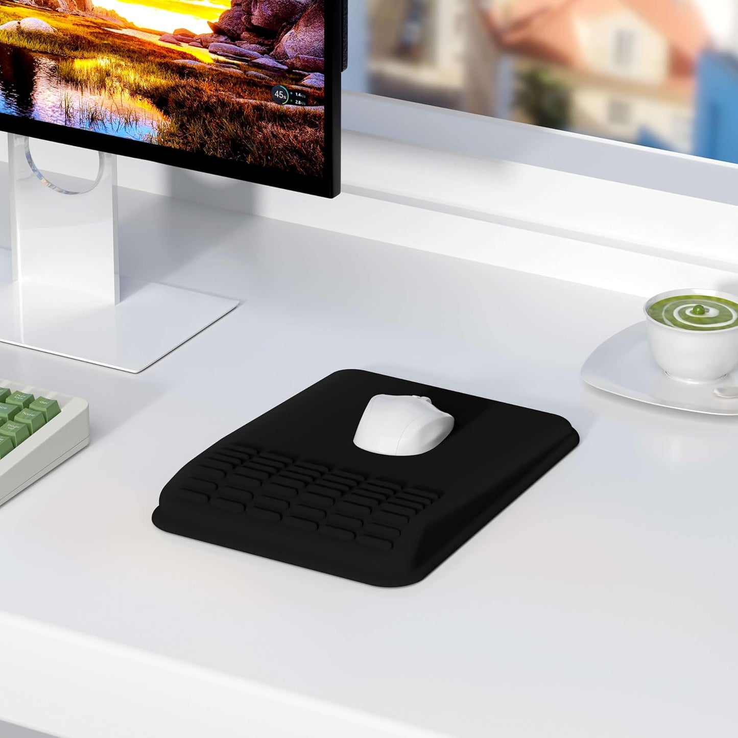 MEKASS Ergonomic Mouse Pad with Wrist Rest, Mouse Pad with Wrist Support for Pain Relief, Memory Foam Mousepad with Massage Design, Non-Slip PU Base for Office, Home, Desk (Classic Black)