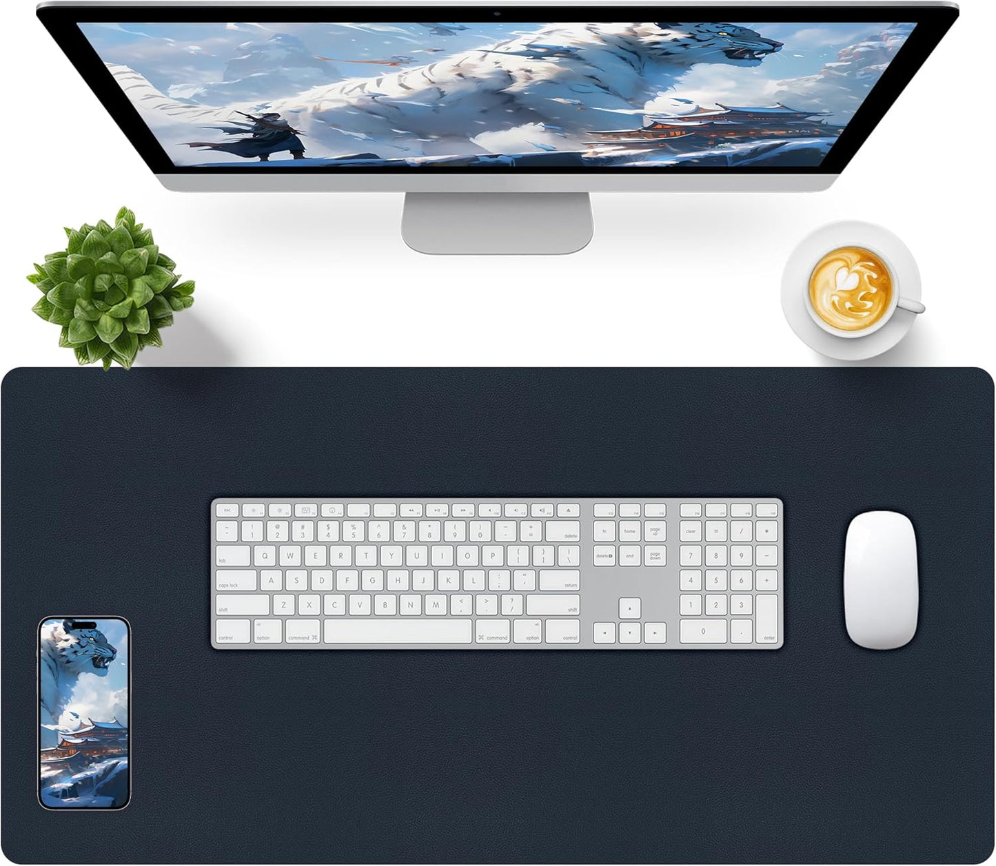 Bloss Leather Desk Pad and Keyboard Wrist Rest, Large Mouse Pad + Keyboard Pad+Mouse Wrist Support, Non-Slip Desk Mat Protector for Office, Home(31.5×15.7 Inches,Beige) - Colors A
