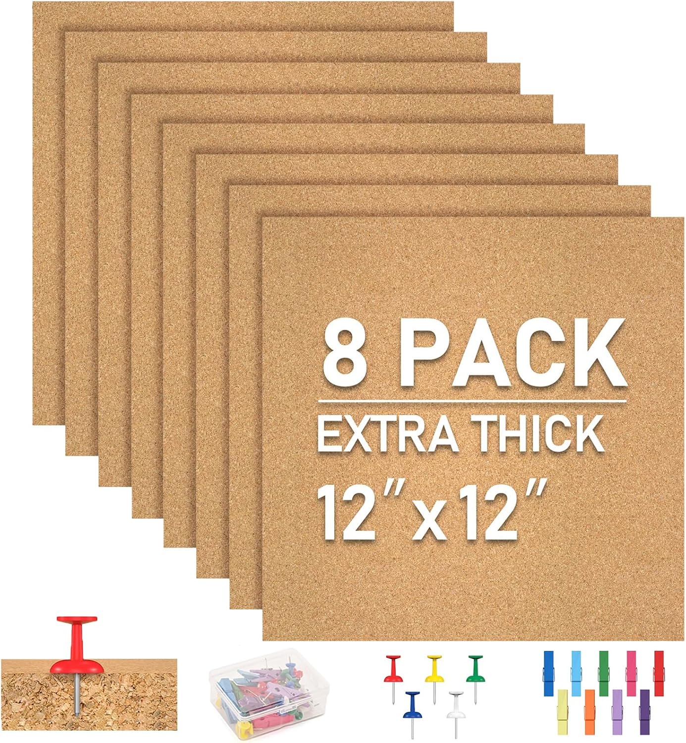 Cork Board Tiles - 4 Packs Adhesive Corkboards for Wall, Small Cork Board Squares Decorative for Office, School & Home
