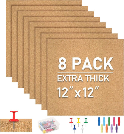 Cork Board Tiles - 4 Packs Adhesive Corkboards for Wall, Small Cork Board Squares Decorative for Office, School & Home