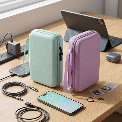 Hard Travel Electronic Organizer Case for MacBook Power Adapter Chargers Cables Power Bank Apple Magic Mouse Apple Pencil USB Flash Disk SD Card Hard Drive Waterproof Shockproof Carrying Bag, Black