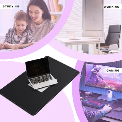 Vyaaa PU Leather & Cork Desk Mat, 39.4"x15.7" Dual Sided Computer Desk mat, Waterproof Large Mouse Pad, Non-Slip Office Desk pad, Office Desk Protector for Work/Gaming/Home (Black)