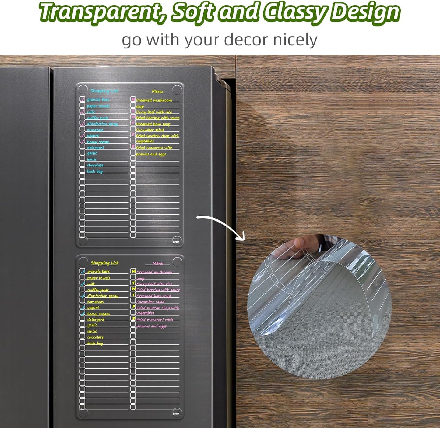 JJPRO Non-Magnetic Clear Weekly Planner & to Do List for Fridge, 8.5"x13" Dry Erase to Do List WhiteBoard,Reuasble Weekly Calendar for Refrigerator,Cabinet,Wall&Glass, All Smooth Surfaces