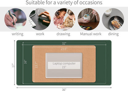 RENMTURE Dual-Sided Mouse Pad, Natural Cork & PU Leather Large Desk Pad for Office and Home Work, Desk Protector Non-Slip, Waterproof, Easy Clean (Olive Green, 32"x16")