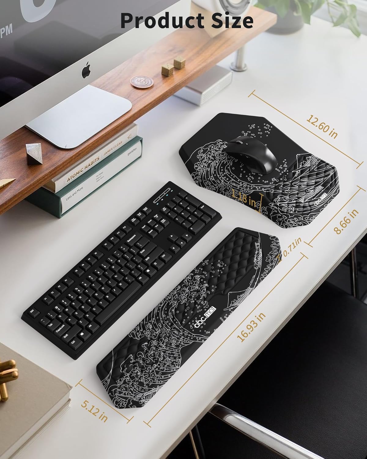 Ergonomic Mouse Pad and Keyboard Wrist Rest Support Set, Massage Design Mousepad for Carpal Tunnel Pain Relief, Memory Foam, Non-Slip PU Base for Computer Desk, Black