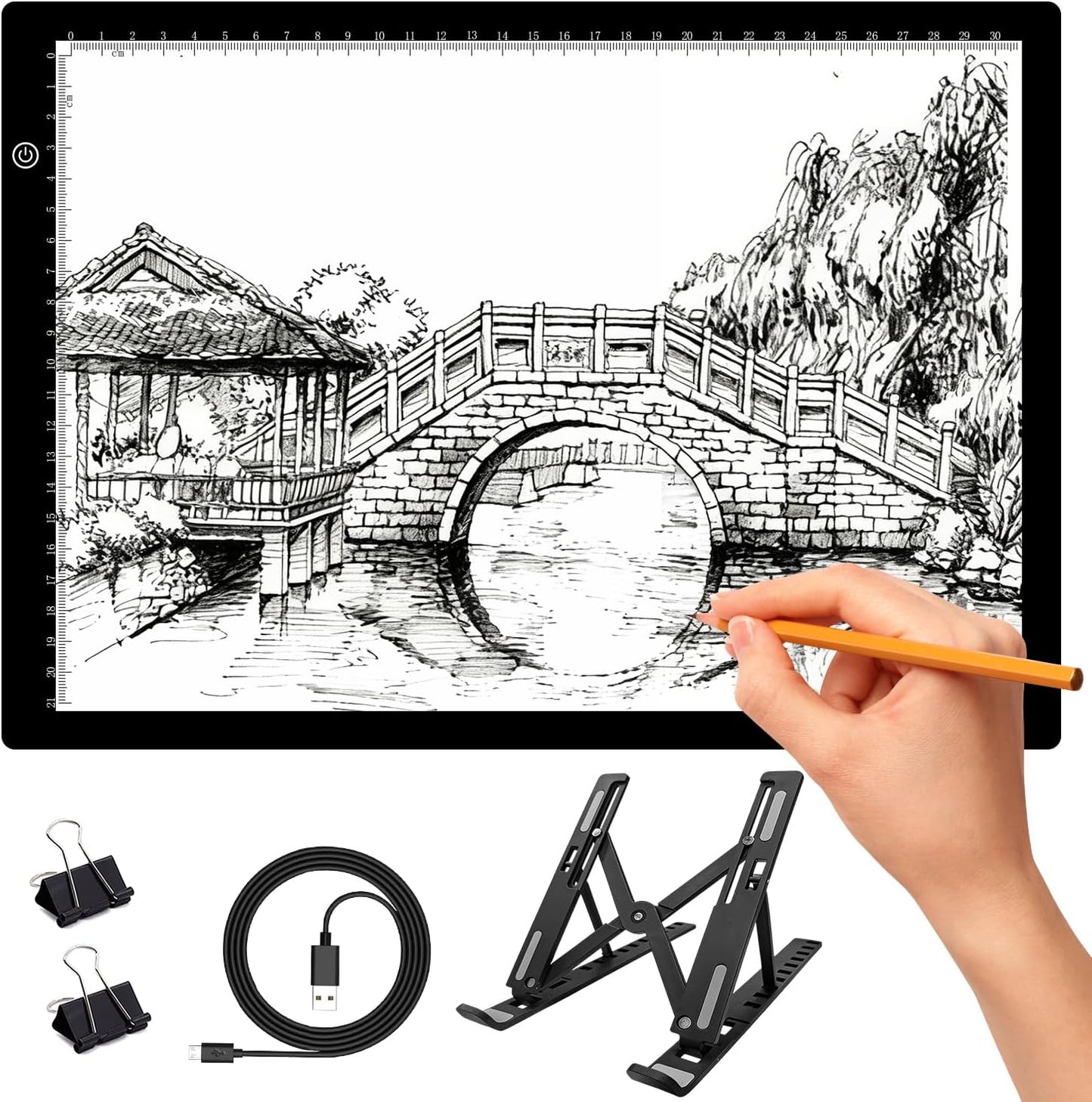 A4 LED Tracing Light Pad with Stand & 2 Clips, Ultra-Thin Portable Light Box for Tracing, Adjustable Dimmable Brightness Eye Care Type-C for Diamond Art, Sketching, Drawing, Artists Hobbyists