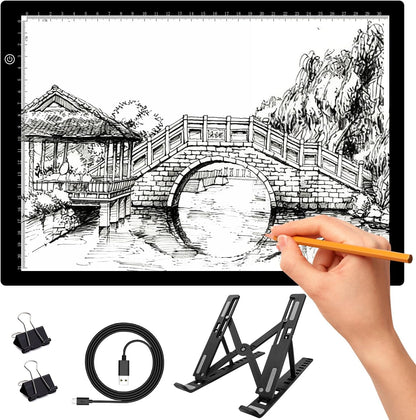A4 LED Tracing Light Pad with Stand & 2 Clips, Ultra-Thin Portable Light Box for Tracing, Adjustable Dimmable Brightness Eye Care Type-C for Diamond Art, Sketching, Drawing, Artists Hobbyists