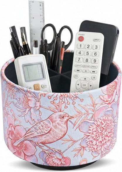 Round Leather Art Supply Organizer,Remote Control Holder,360 Degree Rotating,Multi-Functional Pencil Holder,4 Compartments Desktop Stationary Organizer(1-Fractal Flower) | Round - Colors B