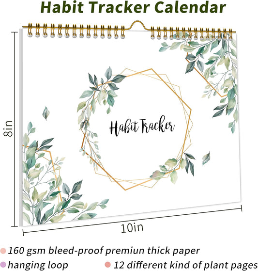 Habit Tracker Calendar，12 Monthly Habit Tracker Journal with Spiral Binding,Undated Weekly Monthly Planner to Boost Productivity&Self Improvement, 8"x10"（Green)
