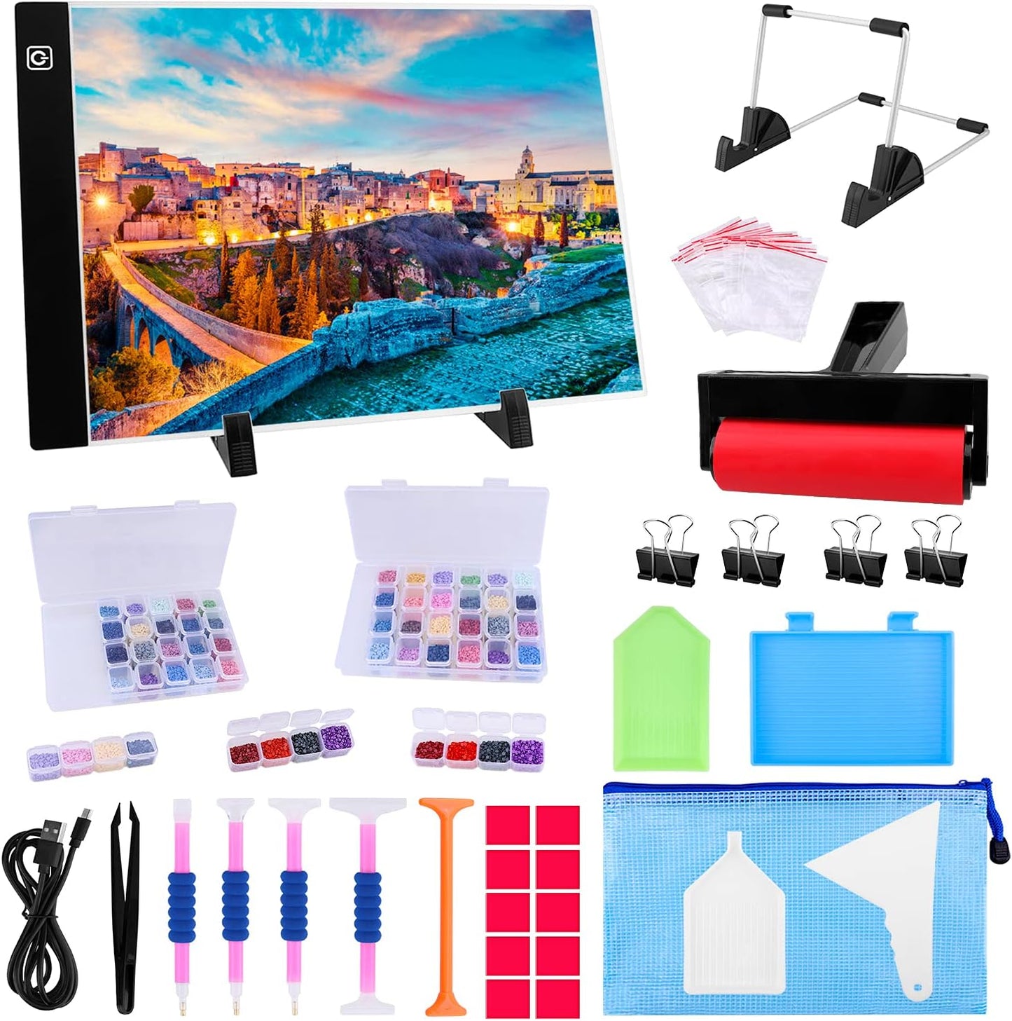 A3 LED Light Pad for Diamond Painting,Ratukall Diamond Art Light Board Kit,Adjustable Brightness Light Box for Tracing with Diamond Painting Accessories and Tools Includes Storage Case, Pens,Stand