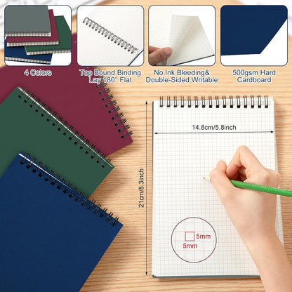 Engrowtic 6 Pack Graph Paper Spiral Notepad A5 Top Wirebound Notepad Grid Notebook Steno Pad Memo Notebook Grid Paper 140 Pages for Writing Sketching Drawing Office Supply (Black)