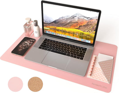 RENMTURE Dual-Sided Mouse Pad, Natural Cork & PU Leather Large Desk Pad for Office and Home Work, Desk Protector Non-Slip, Waterproof, Easy Clean (Olive Green, 32"x16")