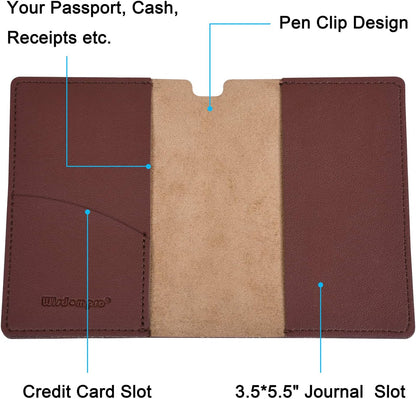 Wisdompro Journal Cover, 2 Pack PU Leather Notebook Cover for Field Notes, or other 3.5" x 5.5" Pocket Notebooks - Black