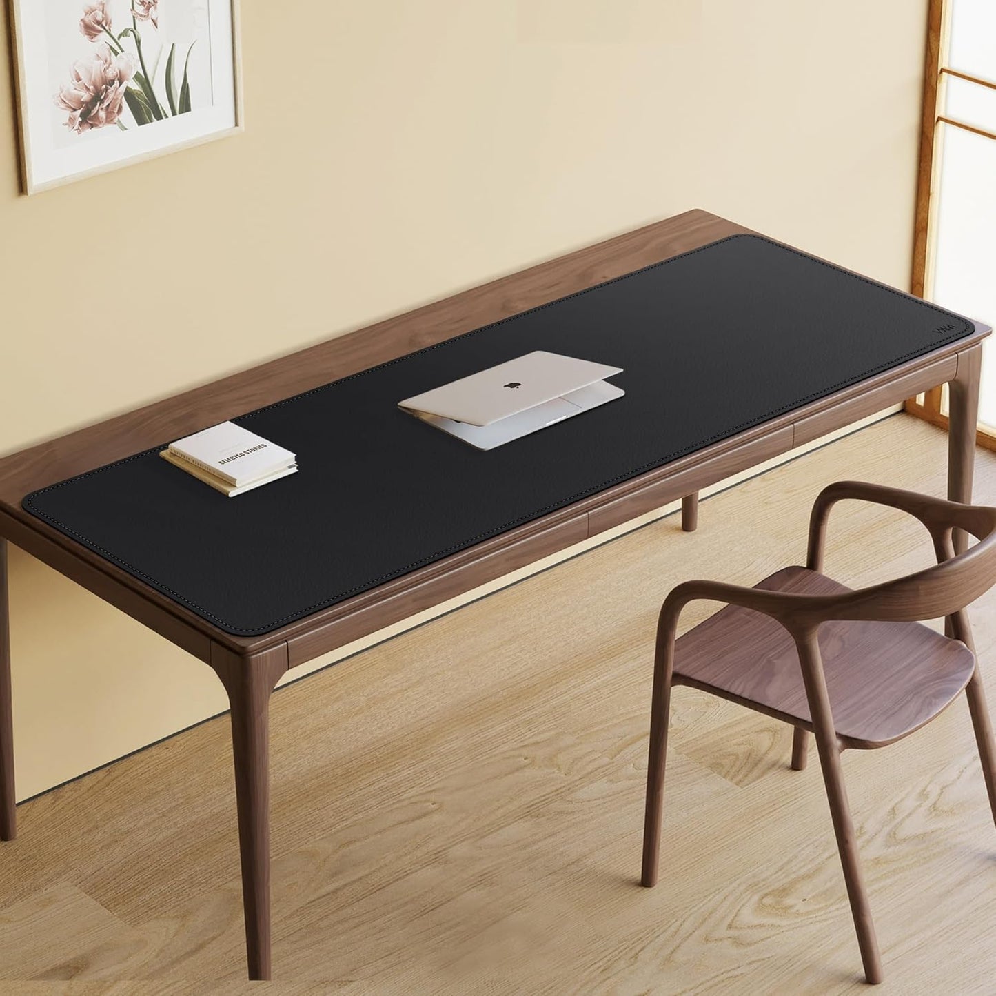 Vyaaa PU Leather & Cork Desk Mat, 39.4"x15.7" Dual Sided Computer Desk mat, Waterproof Large Mouse Pad, Non-Slip Office Desk pad, Office Desk Protector for Work/Gaming/Home (Black)