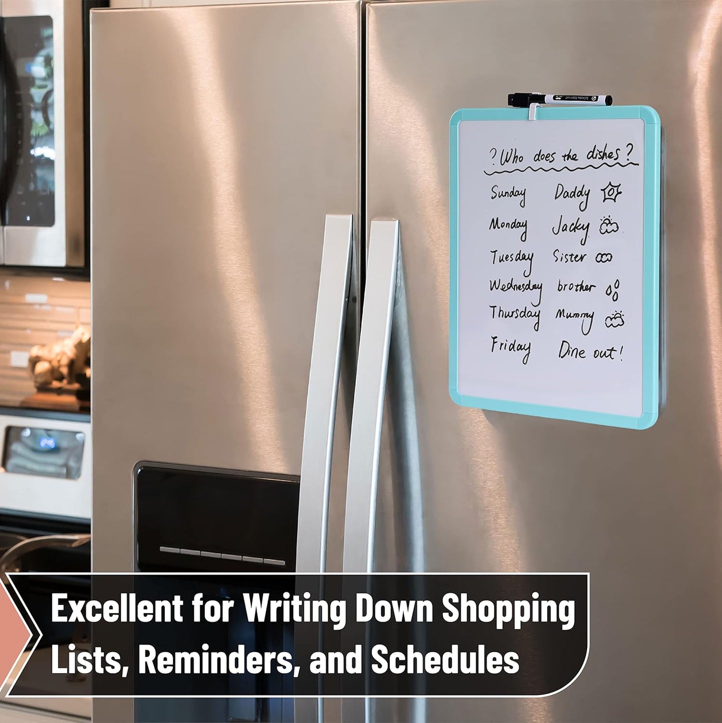 Mr. Pen- Dry Erase Board, 14” x 11” with a Black Dry Erase Marker, White Frame, Small Mini White Board for Students, Fridge, Wall, Locker, Includes Double Sided Tapes