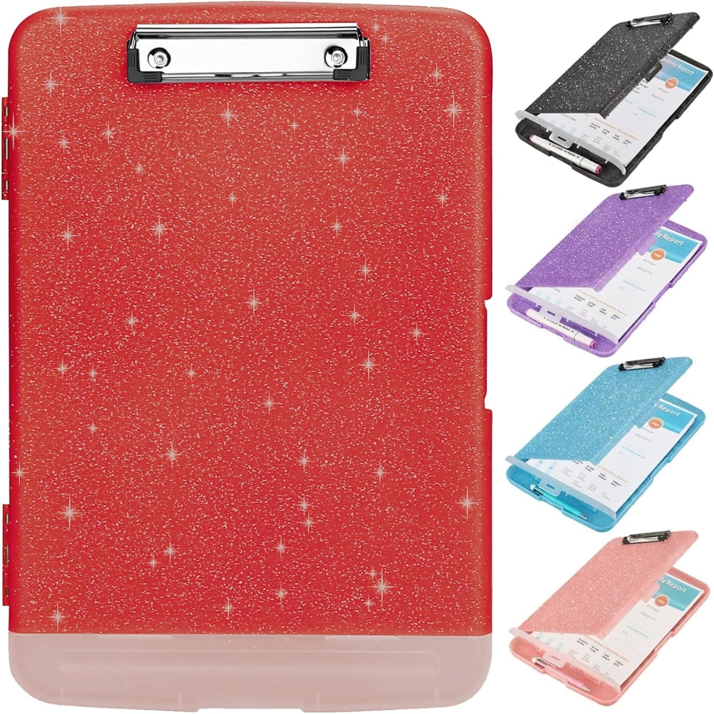 Glitter Clipboard with Storage,Storage Clipboard with Pen Holder,A4 Binder Clip Boards 8.5x11 with Low Profile Clip,Side Opening Sparkle Clipboards, Clipboards Folder for Office Supplies-Starry Black