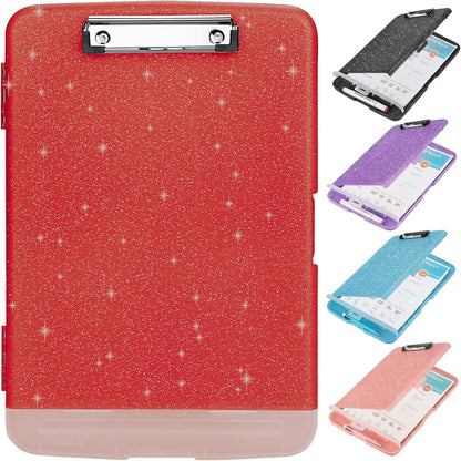 Glitter Clipboard with Storage,Storage Clipboard with Pen Holder,A4 Binder Clip Boards 8.5x11 with Low Profile Clip,Side Opening Sparkle Clipboards, Clipboards Folder for Office Supplies-Starry Black