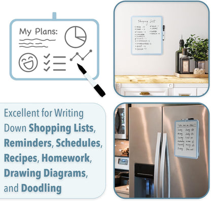 Mr. Pen- Dry Erase Board, 14” x 11” with a Black Dry Erase Marker, White Frame, Small Mini White Board for Students, Fridge, Wall, Locker, Includes Double Sided Tapes