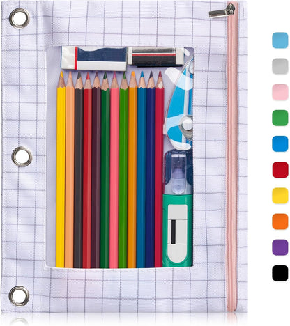 Forvencer Pencil Pouch for 3 Ring Binder, Large Pencil Case Pouch with 3 Reinforced Grommets, Pen Bag, Clear Window Pencil Case, Binder Accessories, Black